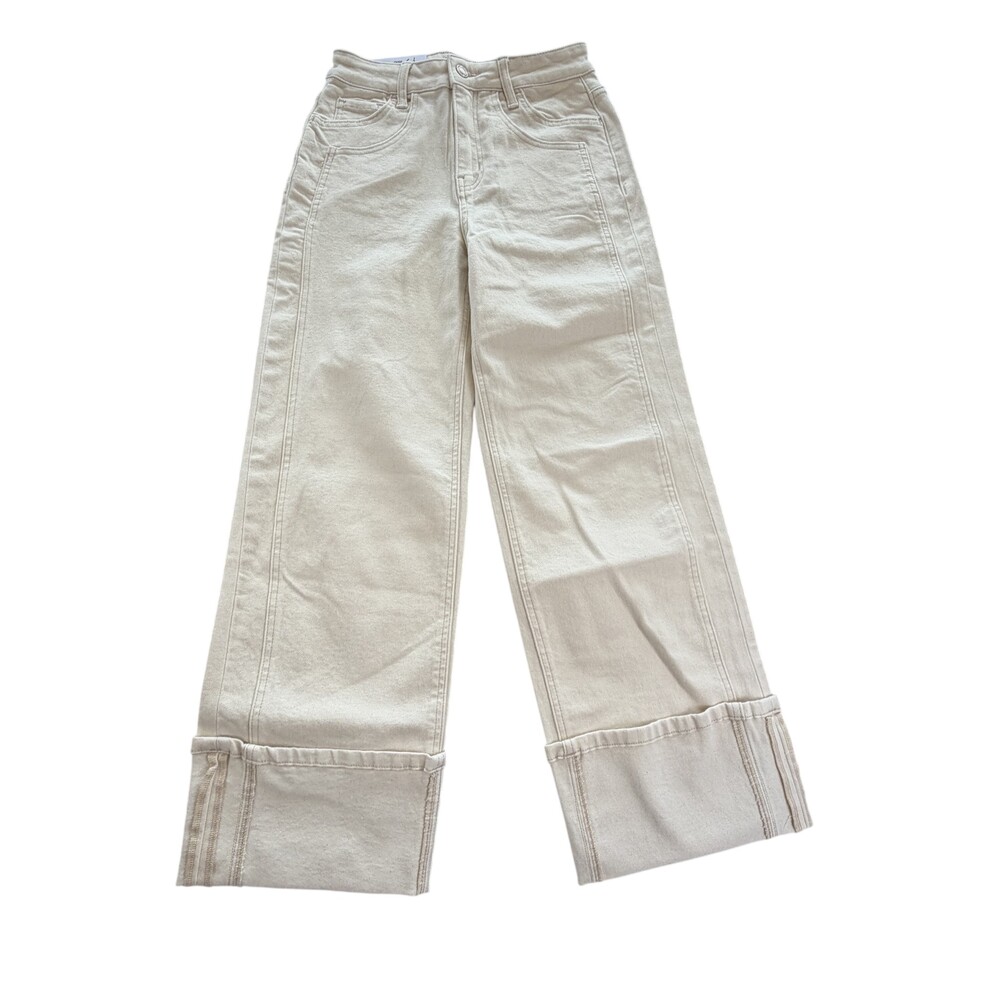 Vervet Blue Olivia Jeans Womens 25 Beige High Rise Wide Leg Cuffed Stretch 26x27